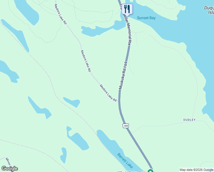 map of restaurants, bars, coffee shops, grocery stores, and more near 1028 Medora Lake Road in Muskoka Lakes