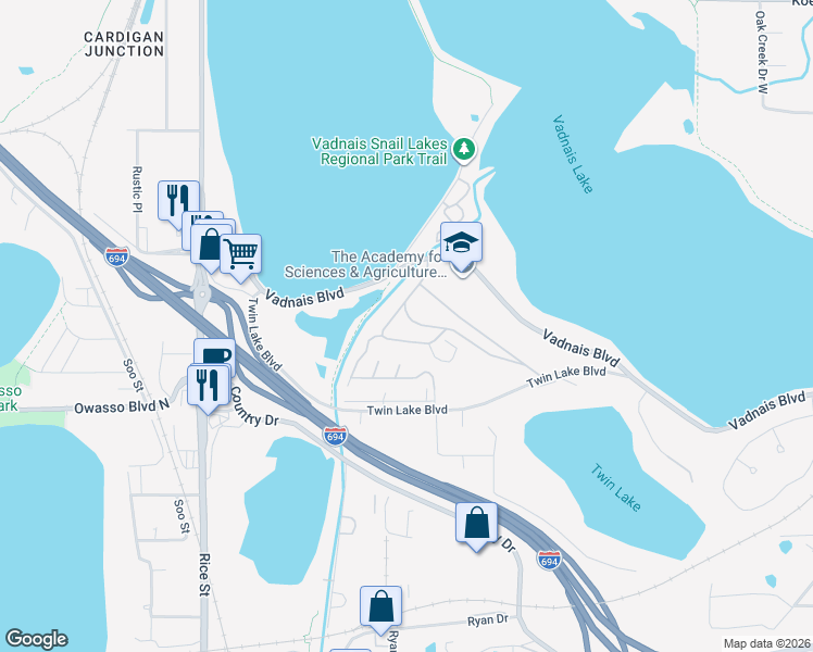 map of restaurants, bars, coffee shops, grocery stores, and more near 145 Mayfair Road in Saint Paul