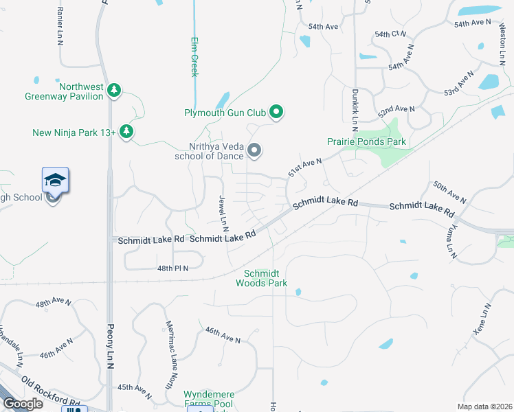 map of restaurants, bars, coffee shops, grocery stores, and more near 5020 Holly Lane North in Plymouth
