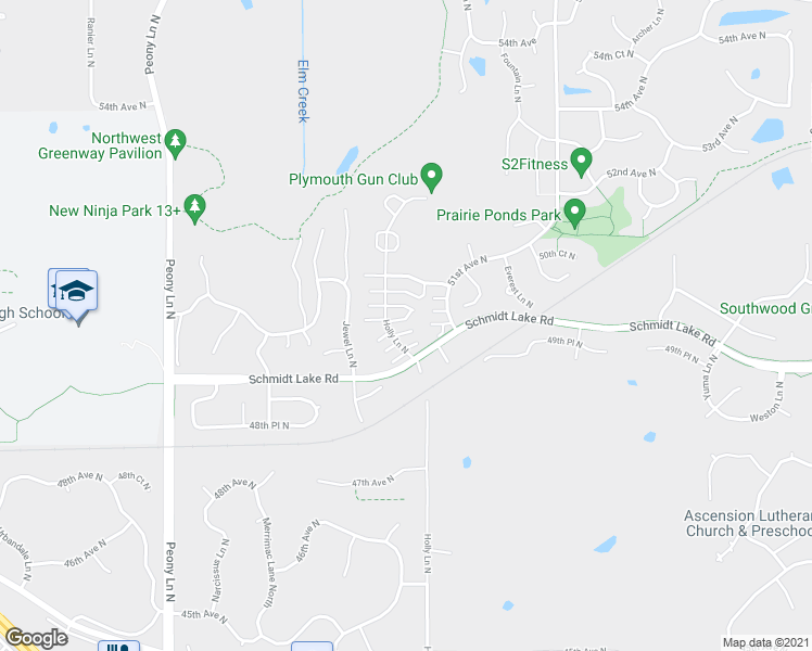 map of restaurants, bars, coffee shops, grocery stores, and more near 5020 Holly Lane North in Plymouth