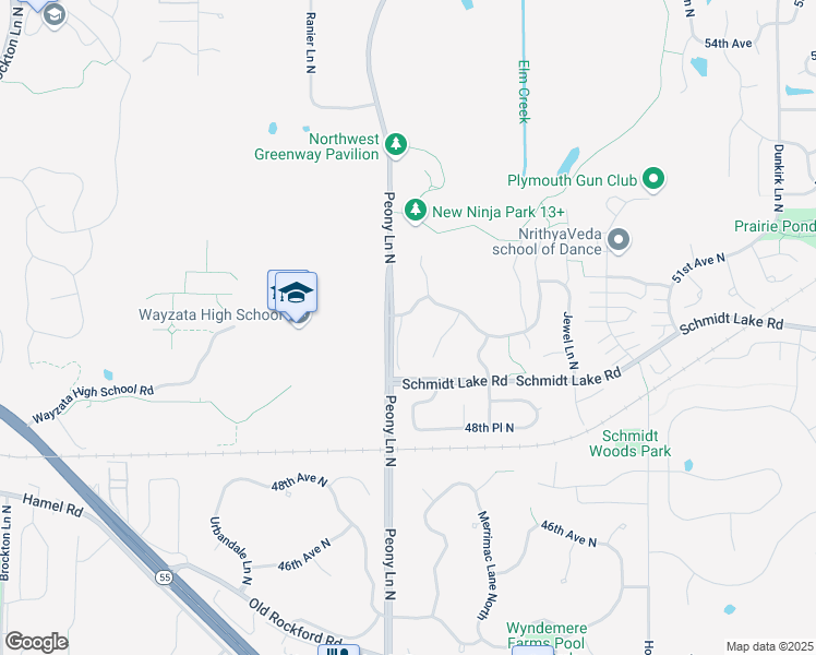 map of restaurants, bars, coffee shops, grocery stores, and more near 5070 Olive Lane North in Minneapolis