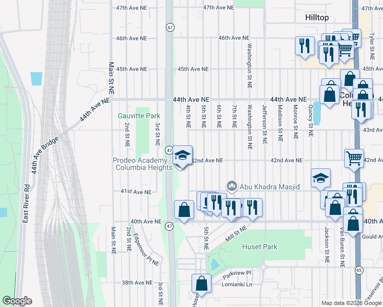 map of restaurants, bars, coffee shops, grocery stores, and more near 4209 4th Street Northeast in Minneapolis