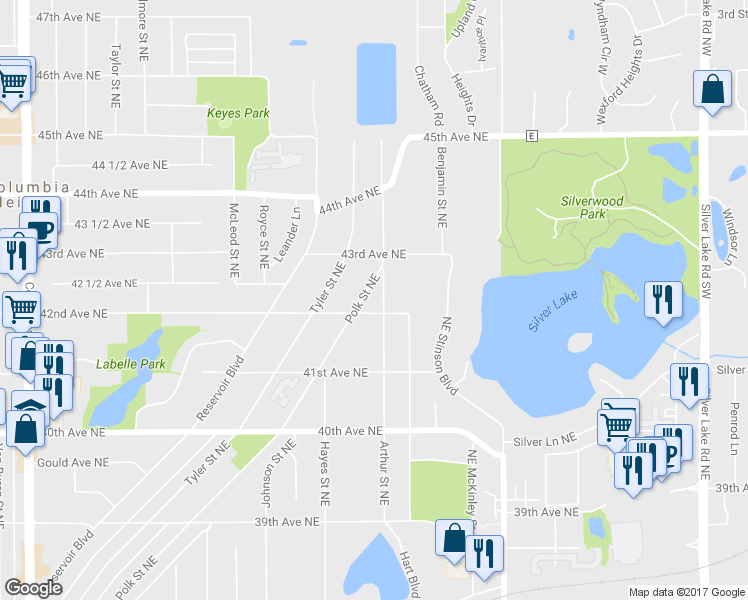 map of restaurants, bars, coffee shops, grocery stores, and more near 4212 Arthur Street Northeast in Minneapolis