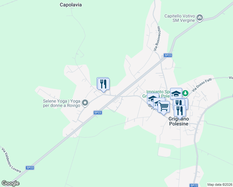 map of restaurants, bars, coffee shops, grocery stores, and more near 2 Via Rodolfo Rossi in Grignano Polesine