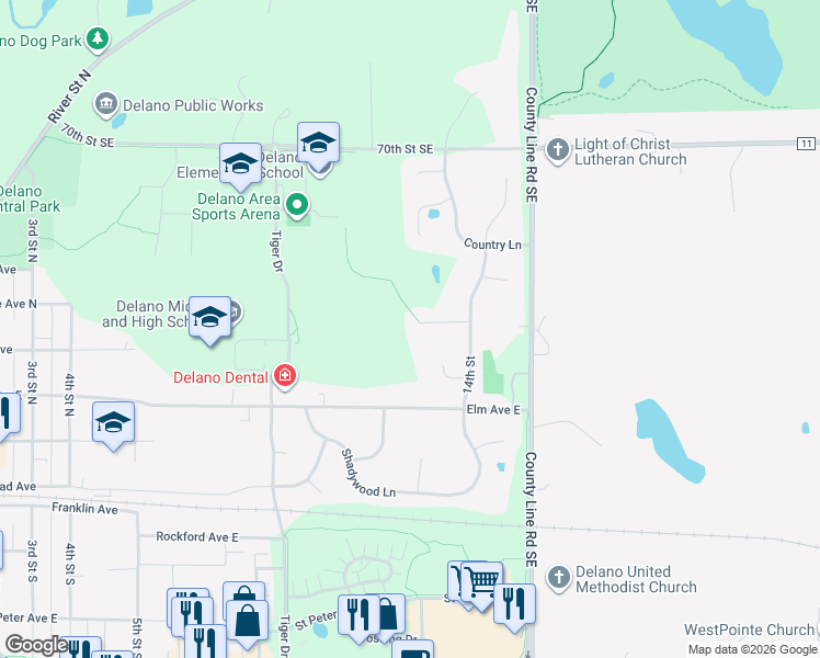 map of restaurants, bars, coffee shops, grocery stores, and more near 1237 Marvin Court in Delano
