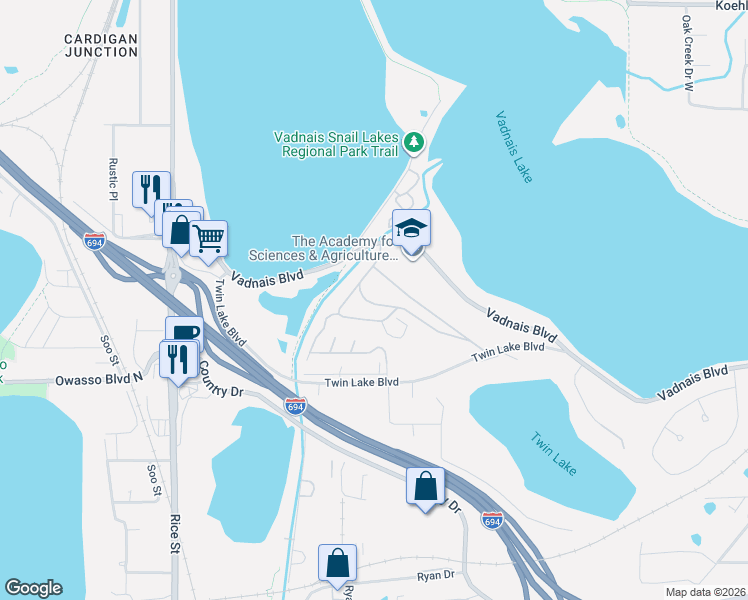 map of restaurants, bars, coffee shops, grocery stores, and more near 200 Mayfair Road in Saint Paul