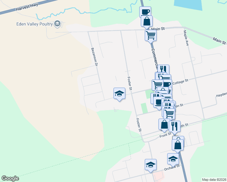 map of restaurants, bars, coffee shops, grocery stores, and more near 225 Veterans Drive in Berwick