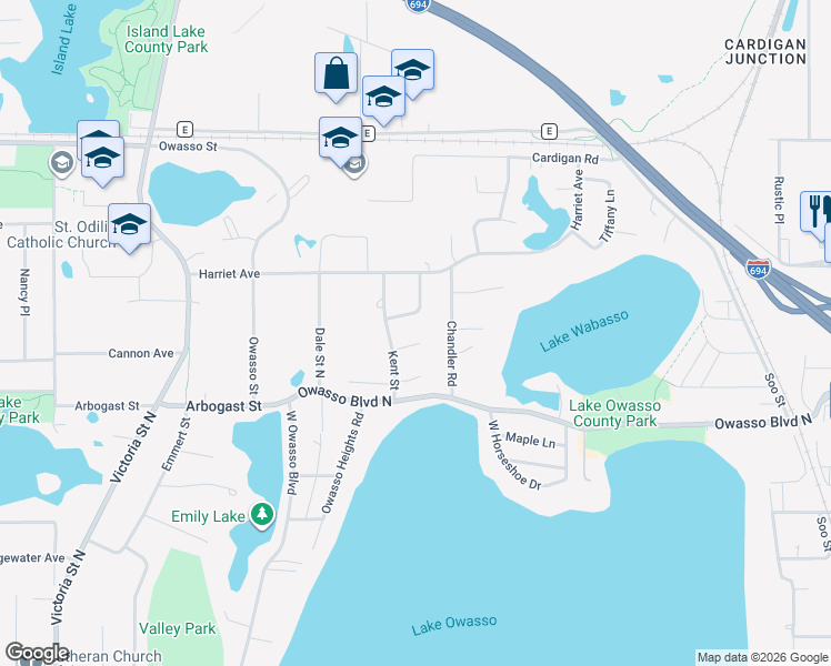 map of restaurants, bars, coffee shops, grocery stores, and more near 529 Lake Summit Court in Shoreview