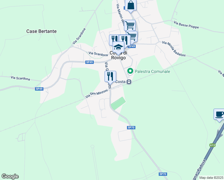 map of restaurants, bars, coffee shops, grocery stores, and more near 323 Via G. Matteotti in Provincia di Rovigo