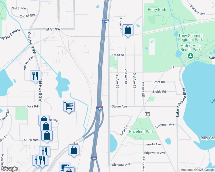map of restaurants, bars, coffee shops, grocery stores, and more near 286 Cleveland Avenue Southwest in New Brighton