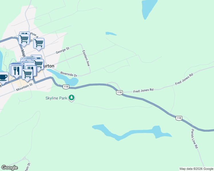 map of restaurants, bars, coffee shops, grocery stores, and more near 14202 Ontario 118 in Haliburton
