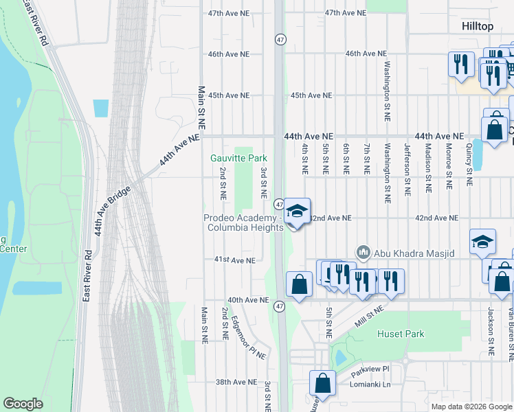 map of restaurants, bars, coffee shops, grocery stores, and more near 4213 3rd Street Northeast in Minneapolis
