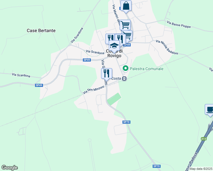 map of restaurants, bars, coffee shops, grocery stores, and more near 323 Via G. Matteotti in Provincia di Rovigo