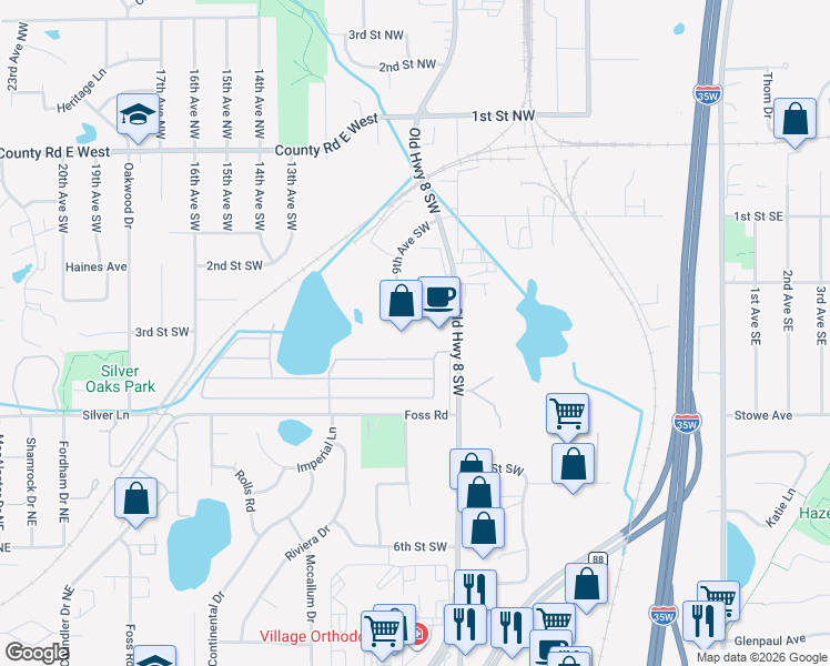 map of restaurants, bars, coffee shops, grocery stores, and more near 877 3rd Street Southwest in Saint Paul