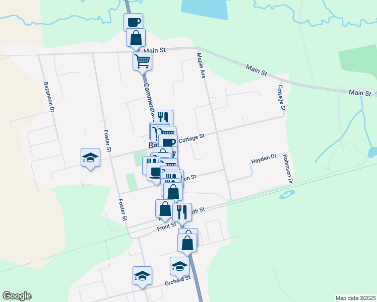 map of restaurants, bars, coffee shops, grocery stores, and more near 123 Paisley Avenue in Berwick