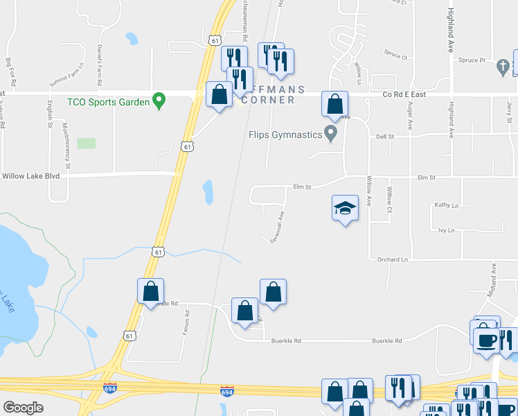 map of restaurants, bars, coffee shops, grocery stores, and more near 3487 Fair Oaks Court in Saint Paul