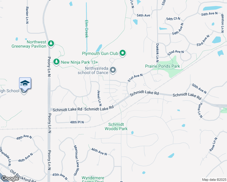 map of restaurants, bars, coffee shops, grocery stores, and more near 5020 Holly Lane North in Plymouth