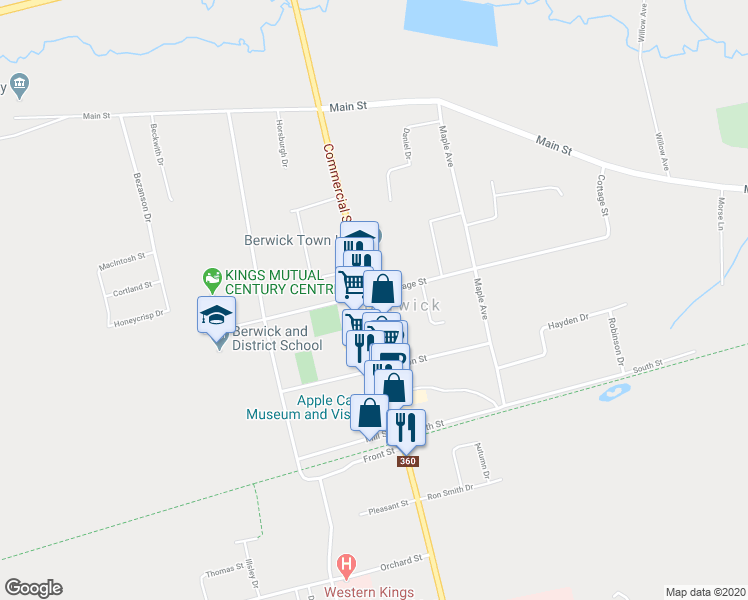 map of restaurants, bars, coffee shops, grocery stores, and more near 222 Commercial Street in Berwick