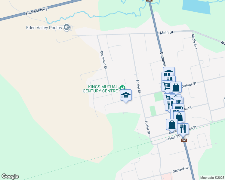 map of restaurants, bars, coffee shops, grocery stores, and more near 10 Bezanson Drive in Berwick