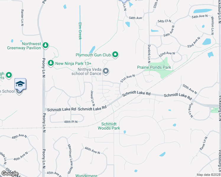 map of restaurants, bars, coffee shops, grocery stores, and more near 5020 Holly Lane North in Plymouth