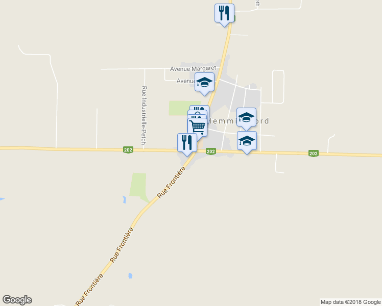 map of restaurants, bars, coffee shops, grocery stores, and more near 493 Rue Frontière in Hemmingford