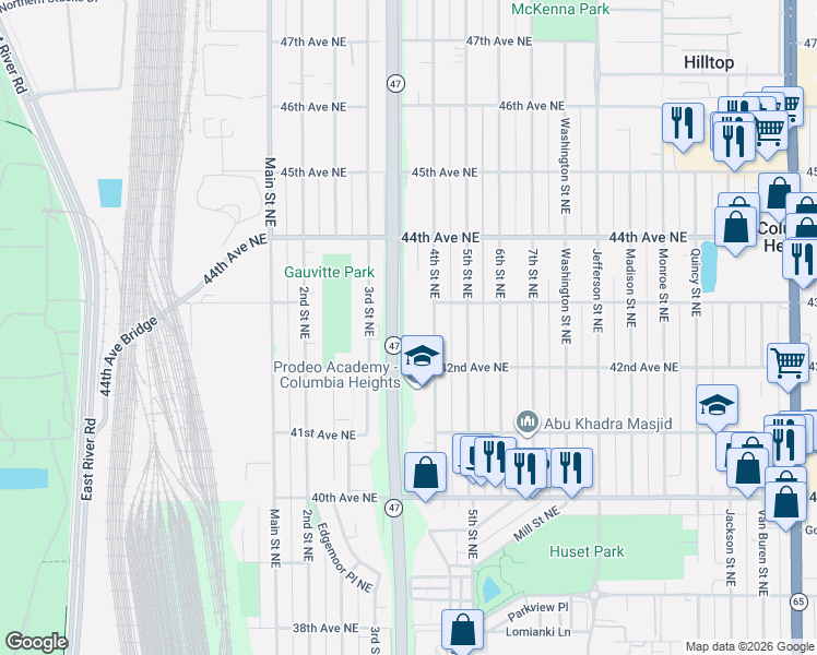 map of restaurants, bars, coffee shops, grocery stores, and more near 4215 University Avenue Northeast in Minneapolis