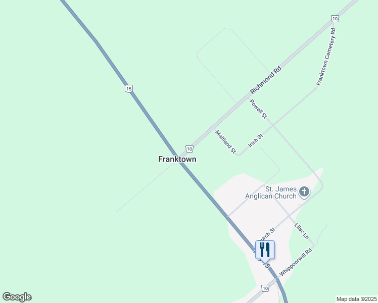 map of restaurants, bars, coffee shops, grocery stores, and more near 2144 Richmond Road in Smiths Falls