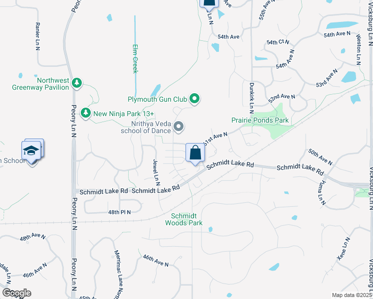 map of restaurants, bars, coffee shops, grocery stores, and more near 5100 Holly Lane North in Plymouth