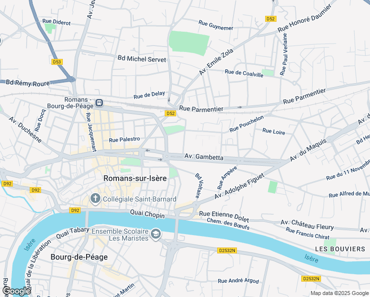 map of restaurants, bars, coffee shops, grocery stores, and more near 60 Avenue Gambetta in Romans-sur-Isère