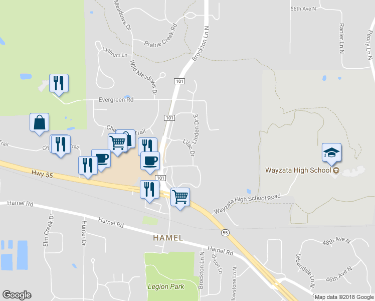 map of restaurants, bars, coffee shops, grocery stores, and more near 3711 Lilac Drive in Medina