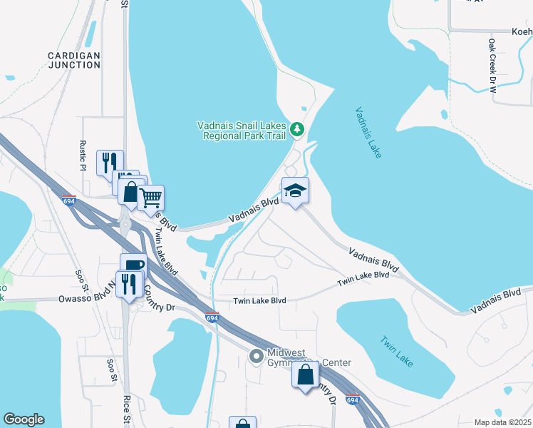 map of restaurants, bars, coffee shops, grocery stores, and more near 102 Mayfair Road in Saint Paul