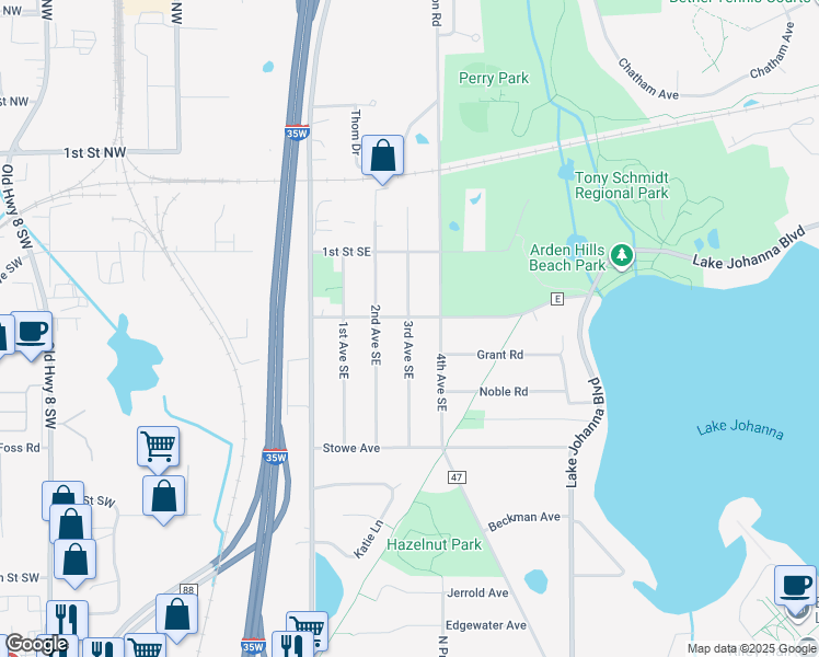 map of restaurants, bars, coffee shops, grocery stores, and more near 219 3rd Avenue Southeast in Saint Paul