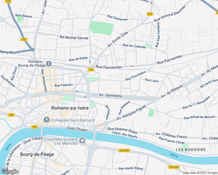 map of restaurants, bars, coffee shops, grocery stores, and more near 60 Avenue Gambetta in Romans-sur-Isère