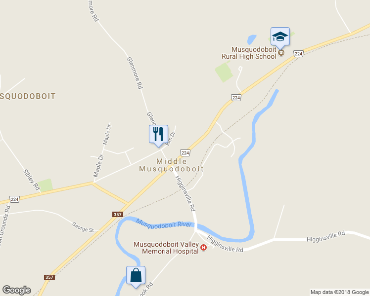 map of restaurants, bars, coffee shops, grocery stores, and more near 12174 Nova Scotia 224 in Middle Musquodoboit