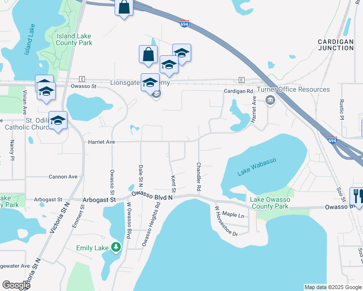 map of restaurants, bars, coffee shops, grocery stores, and more near 511 Lake Cove Court in Saint Paul