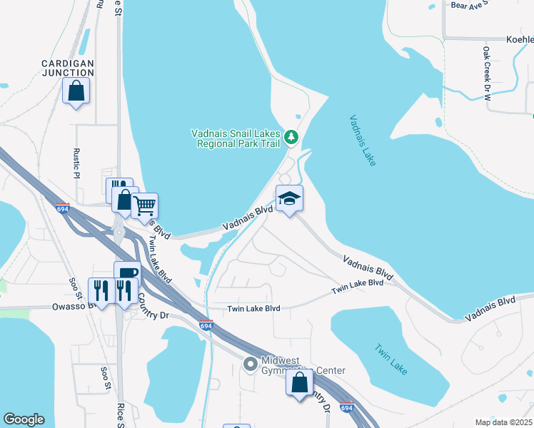 map of restaurants, bars, coffee shops, grocery stores, and more near 102 Mayfair Road in Saint Paul