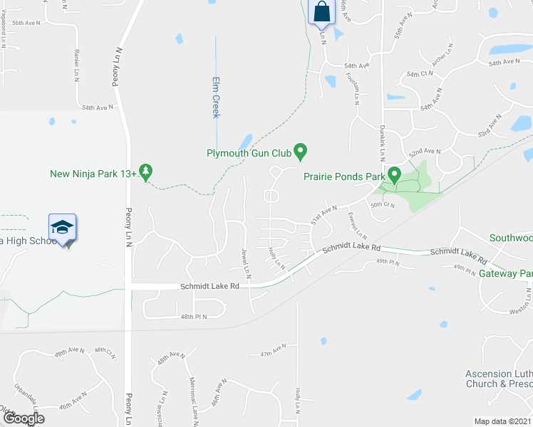 map of restaurants, bars, coffee shops, grocery stores, and more near 5105 Holly Lane North in Plymouth