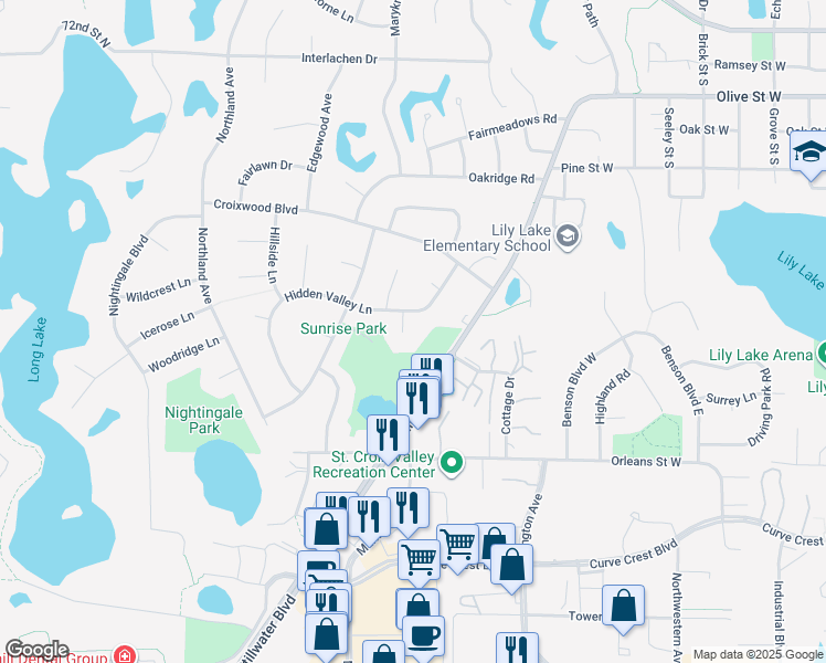 map of restaurants, bars, coffee shops, grocery stores, and more near 873 Knollwood Court North in Stillwater