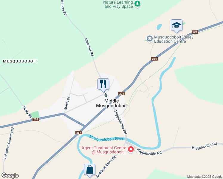 map of restaurants, bars, coffee shops, grocery stores, and more near 12174 Nova Scotia 224 in Middle Musquodoboit