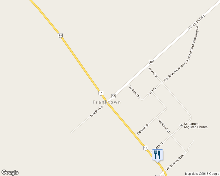 map of restaurants, bars, coffee shops, grocery stores, and more near 2144 Richmond Road in Smiths Falls