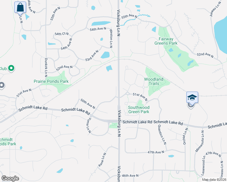map of restaurants, bars, coffee shops, grocery stores, and more near 5125 Yuma Lane North in Plymouth
