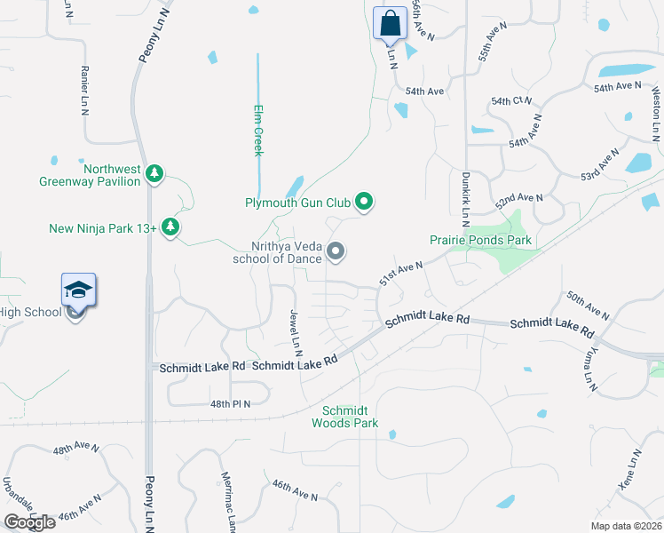 map of restaurants, bars, coffee shops, grocery stores, and more near 5110 Holly Lane North in Plymouth