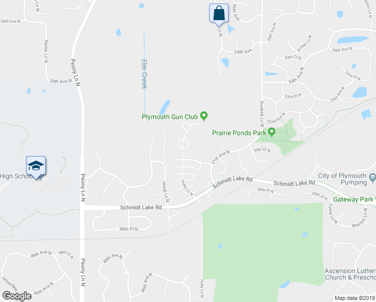 map of restaurants, bars, coffee shops, grocery stores, and more near 5110 Holly Lane North in Plymouth