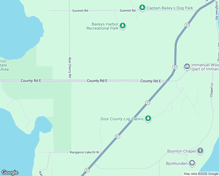 map of restaurants, bars, coffee shops, grocery stores, and more near 2511-2719 County Road East in Baileys Harbor