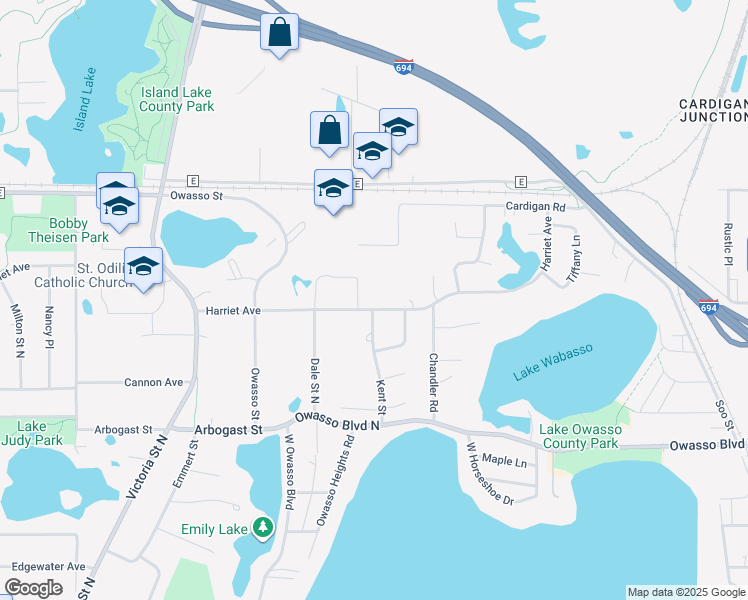 map of restaurants, bars, coffee shops, grocery stores, and more near in Shoreview