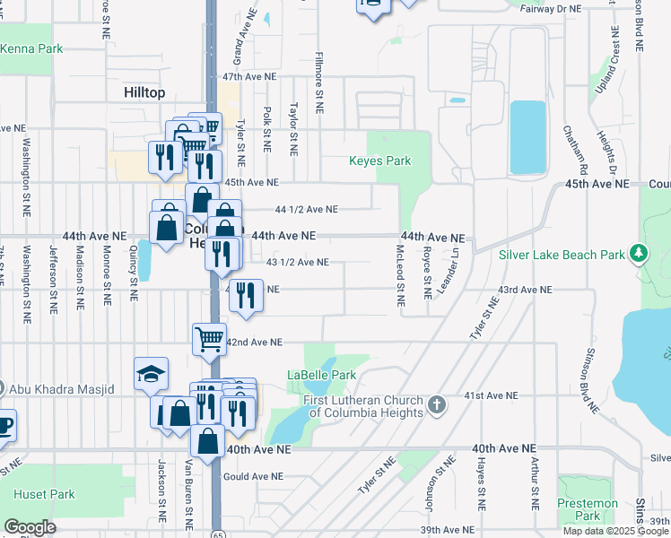 map of restaurants, bars, coffee shops, grocery stores, and more near 1225 43rd Avenue Northeast in Minneapolis