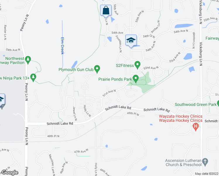 map of restaurants, bars, coffee shops, grocery stores, and more near 5108 Fountain Lane North in Plymouth