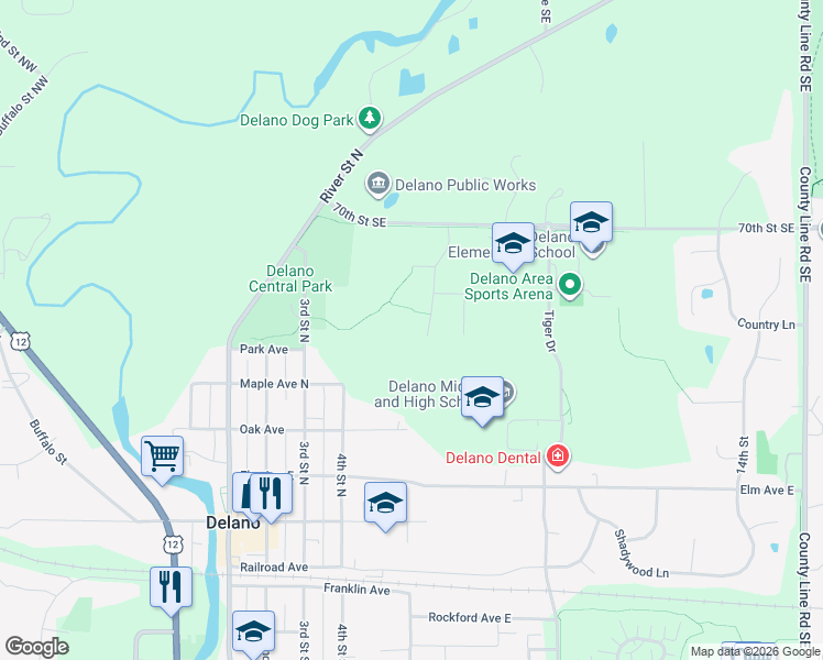 map of restaurants, bars, coffee shops, grocery stores, and more near 548 Marsh Drive in Delano