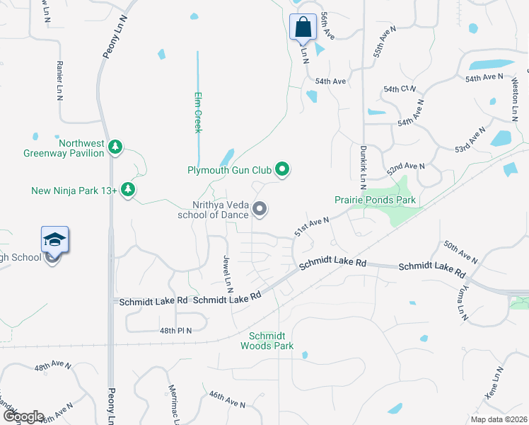 map of restaurants, bars, coffee shops, grocery stores, and more near 5120 Holly Lane North in Plymouth