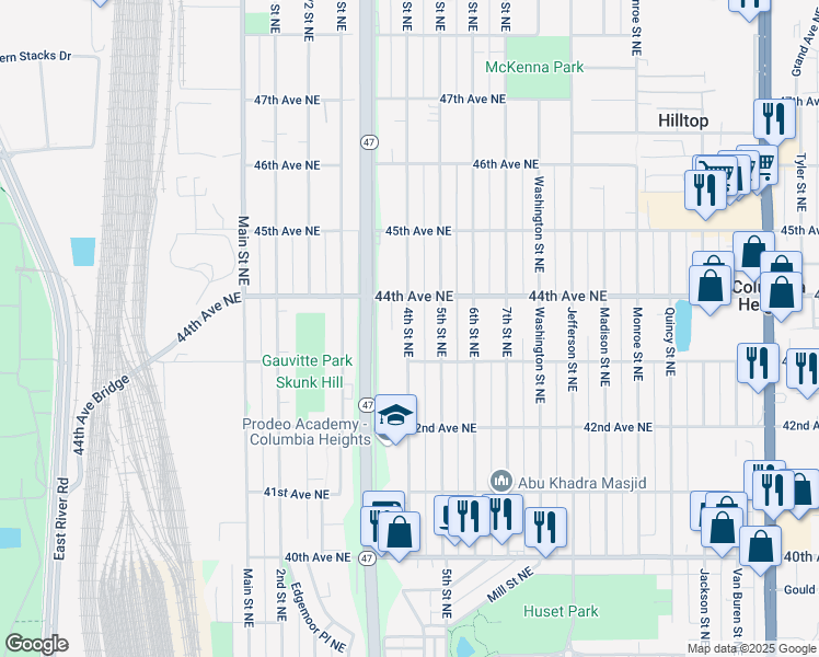 map of restaurants, bars, coffee shops, grocery stores, and more near 4353 4th Street Northeast in Minneapolis
